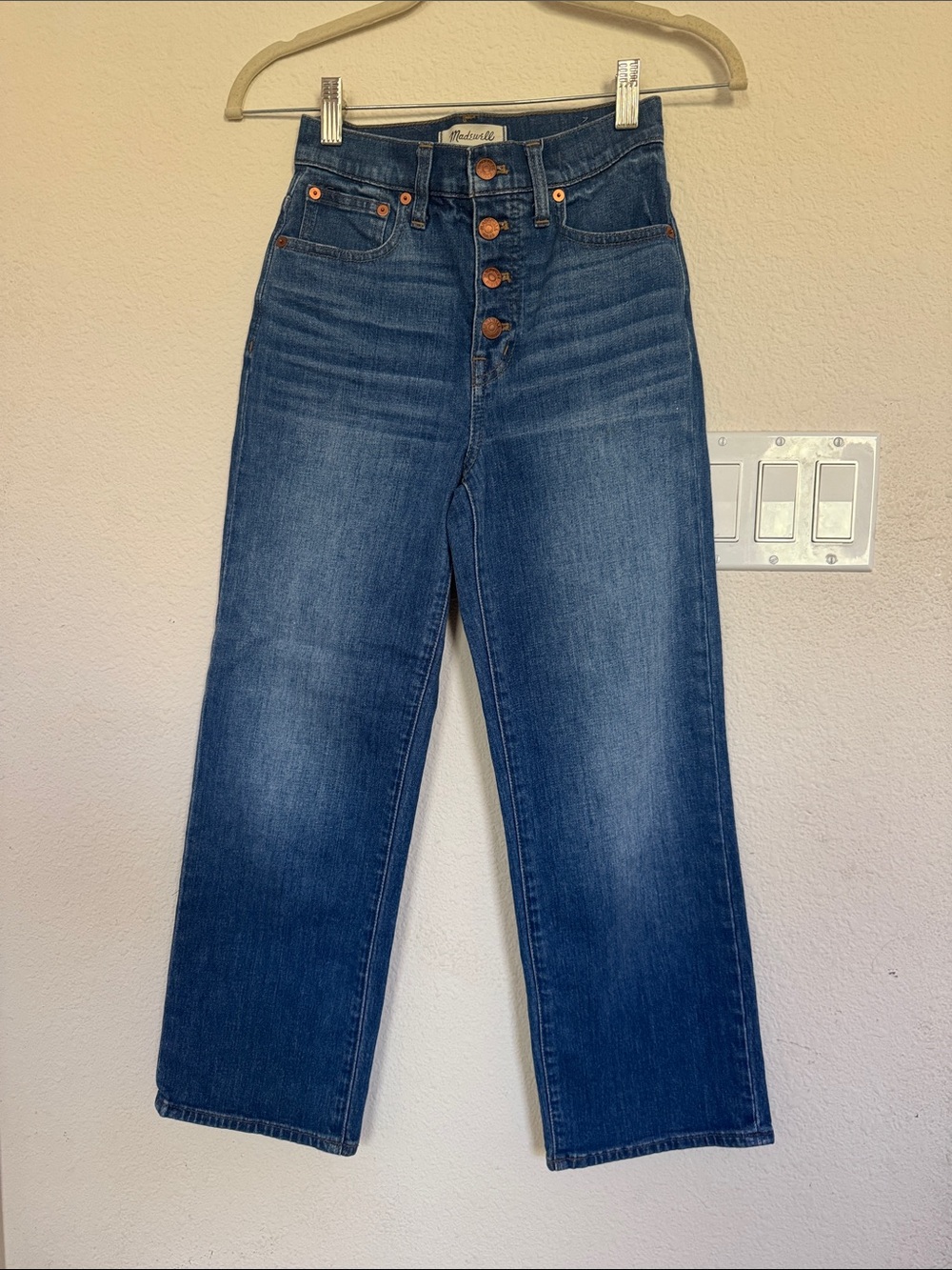 Madewell Slim Wide Leg Crop Medium Blue High-Rise Button-Fly Size 23